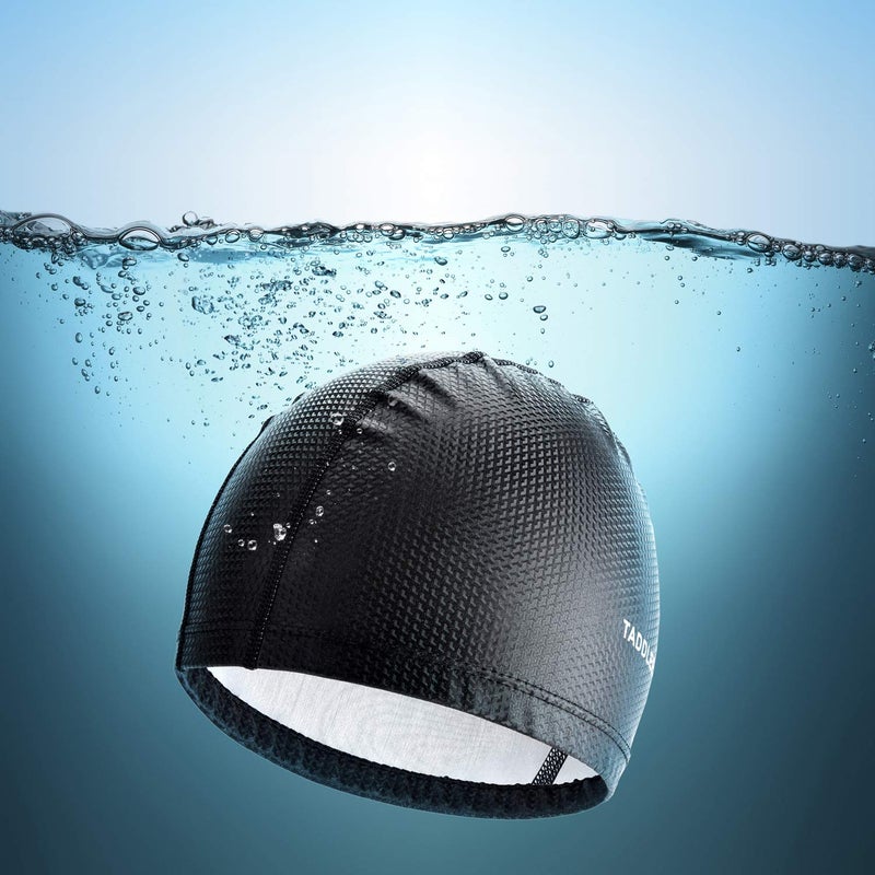 Taddlee Men Swim Cap PU Fabric Silicone Bathing Swimming Hat Pool Waterproof Sports Adult Swim Wear Accessories Large Size Outdoor (Black) - Image 4
